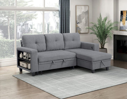 Homelegance  - Robinson Sectional W/ Reversible Chaise, Pull-out Bed, Shelves and Charging Ports in Gray - 9705GYx32AVC  view 1