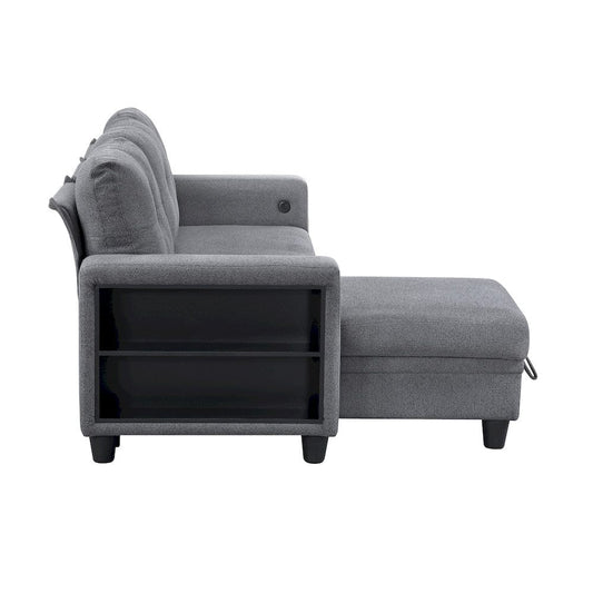 Homelegance  - Robinson Sectional W/ Reversible Chaise, Pull-out Bed, Shelves and Charging Ports in Gray - 9705GYx32AVC  view 2