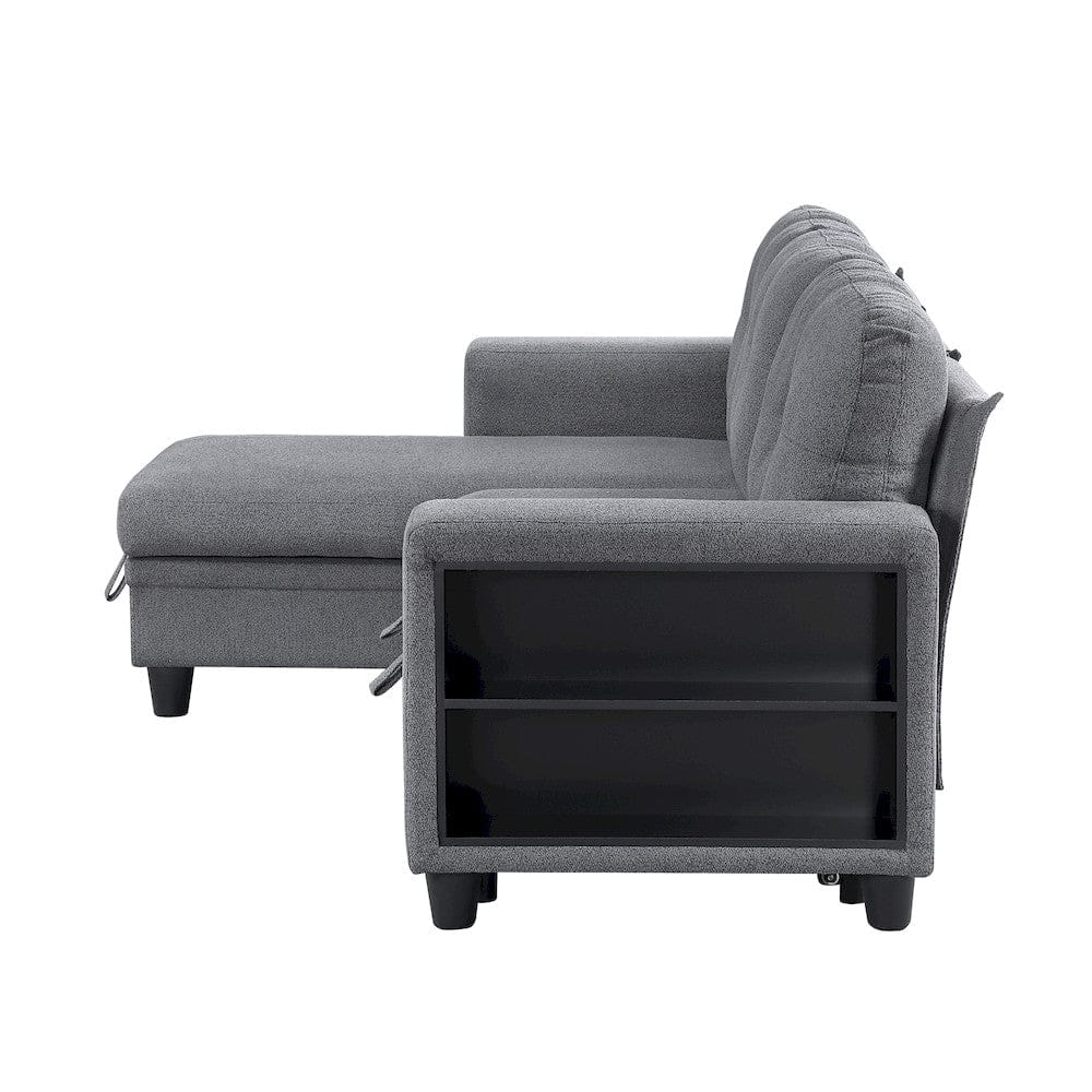 Homelegance  - Robinson Sectional W/ Reversible Chaise, Pull-out Bed, Shelves and Charging Ports in Gray - 9705GYx32AVC  view 3