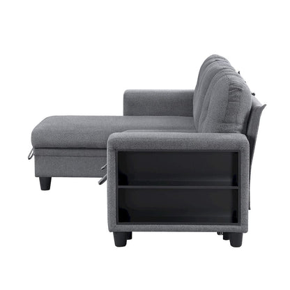 Homelegance  - Robinson Sectional W/ Reversible Chaise, Pull-out Bed, Shelves and Charging Ports in Gray - 9705GYx32AVC  view 3