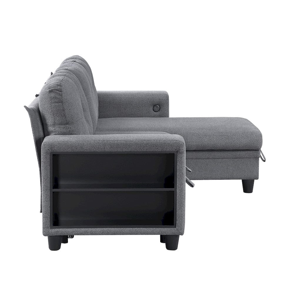 Homelegance  - Robinson Sectional W/ Reversible Chaise, Pull-out Bed, Shelves and Charging Ports in Gray - 9705GYx32AVC  view 4