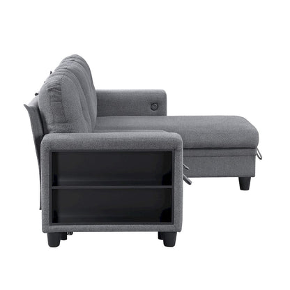 Homelegance  - Robinson Sectional W/ Reversible Chaise, Pull-out Bed, Shelves and Charging Ports in Gray - 9705GYx32AVC  view 4
