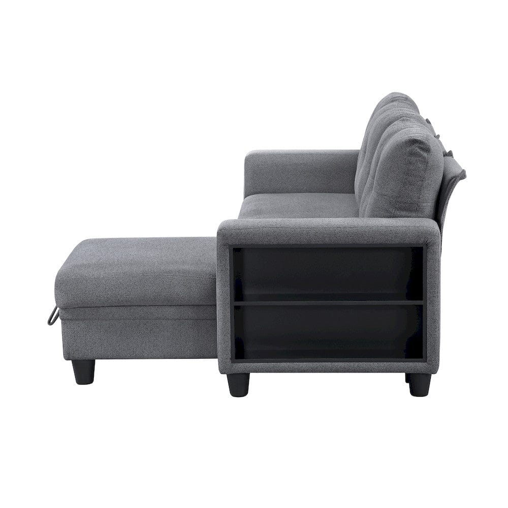 Homelegance  - Robinson Sectional W/ Reversible Chaise, Pull-out Bed, Shelves and Charging Ports in Gray - 9705GYx32AVC  view 5