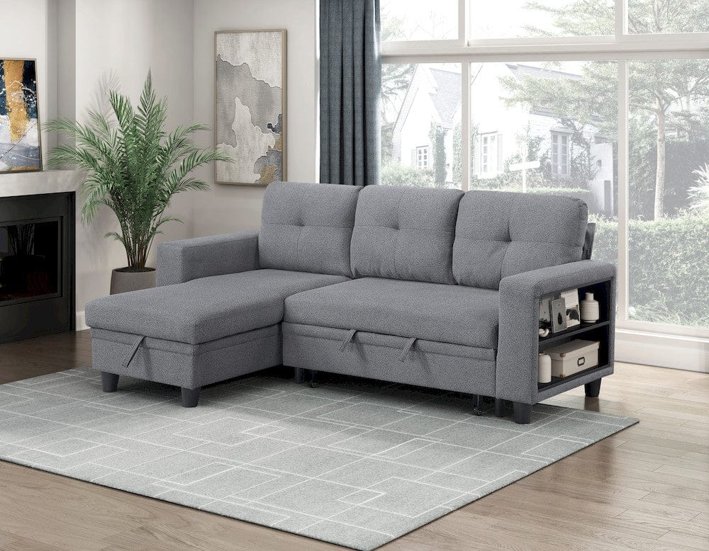 Homelegance  - Robinson Sectional W/ Reversible Chaise, Pull-out Bed, Shelves and Charging Ports in Gray - 9705GYx32AVC  view 10