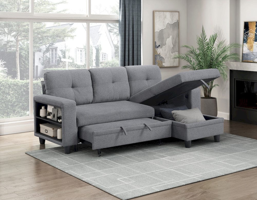 Homelegance  - Robinson Sectional W/ Reversible Chaise, Pull-out Bed, Shelves and Charging Ports in Gray - 9705GYx32AVC  view 11