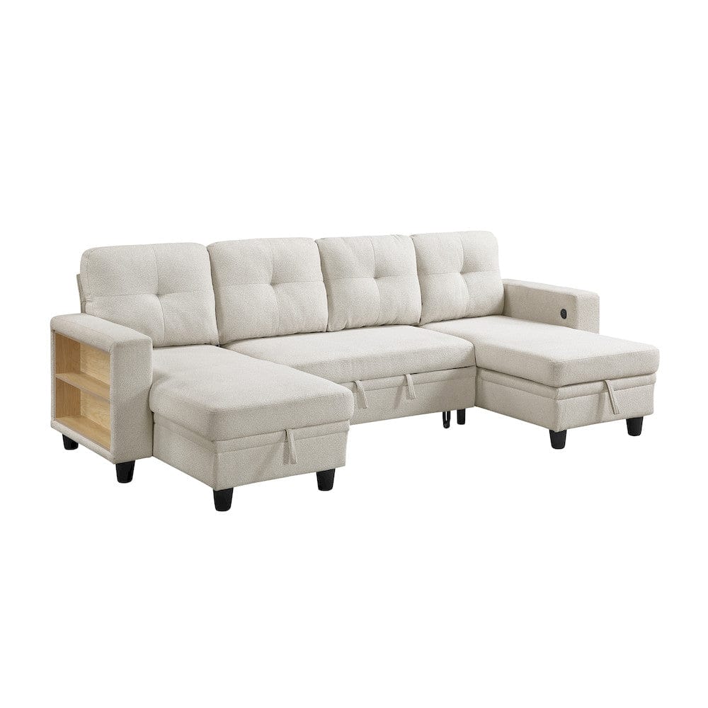 Homelegance  - Robinson Sectional W/ Two Chaises, Pull-out Bed, Shelves and Charging Ports in Beige - 9705BEx42AVC  view 1