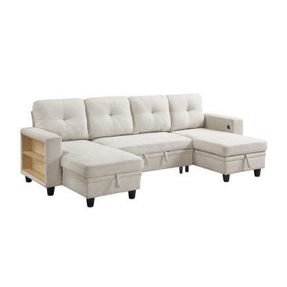 Homelegance  - Robinson Sectional W/ Two Chaises, Pull-out Bed, Shelves and Charging Ports in Beige - 9705BEx42AVC  view 1