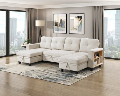 Homelegance  - Robinson Sectional W/ Two Chaises, Pull-out Bed, Shelves and Charging Ports in Beige - 9705BEx42AVC  view 2