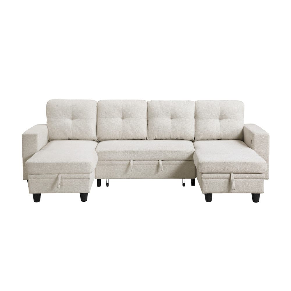 Homelegance  - Robinson Sectional W/ Two Chaises, Pull-out Bed, Shelves and Charging Ports in Beige - 9705BEx42AVC  view 3