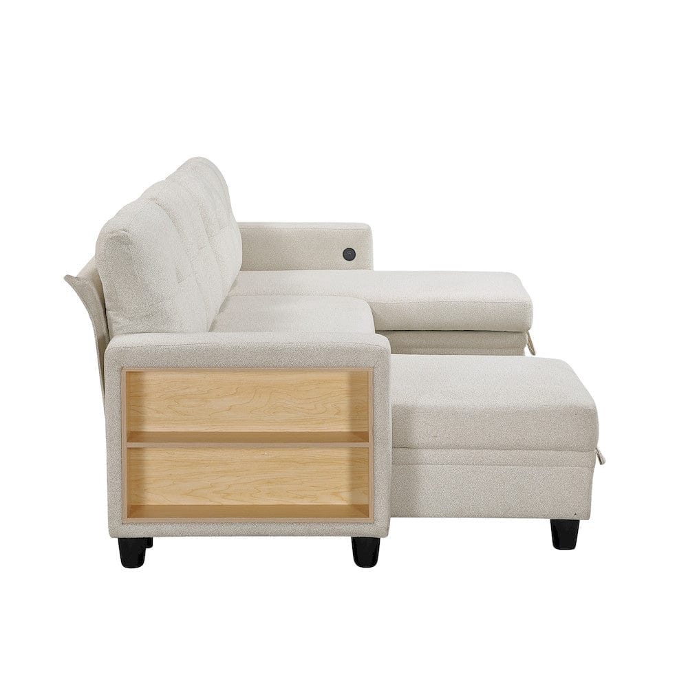 Homelegance  - Robinson Sectional W/ Two Chaises, Pull-out Bed, Shelves and Charging Ports in Beige - 9705BEx42AVC  view 4