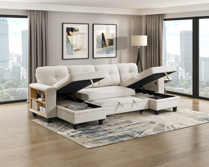 Homelegance  - Robinson Sectional W/ Two Chaises, Pull-out Bed, Shelves and Charging Ports in Beige - 9705BEx42AVC  view 10