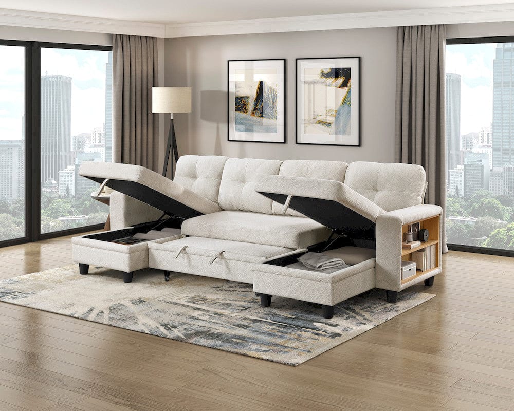 Homelegance  - Robinson Sectional W/ Two Chaises, Pull-out Bed, Shelves and Charging Ports in Beige - 9705BEx42AVC  view 11