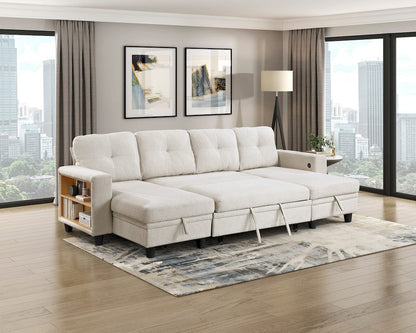 Homelegance  - Robinson Sectional W/ Two Chaises, Pull-out Bed, Shelves and Charging Ports in Beige - 9705BEx42AVC  view 12