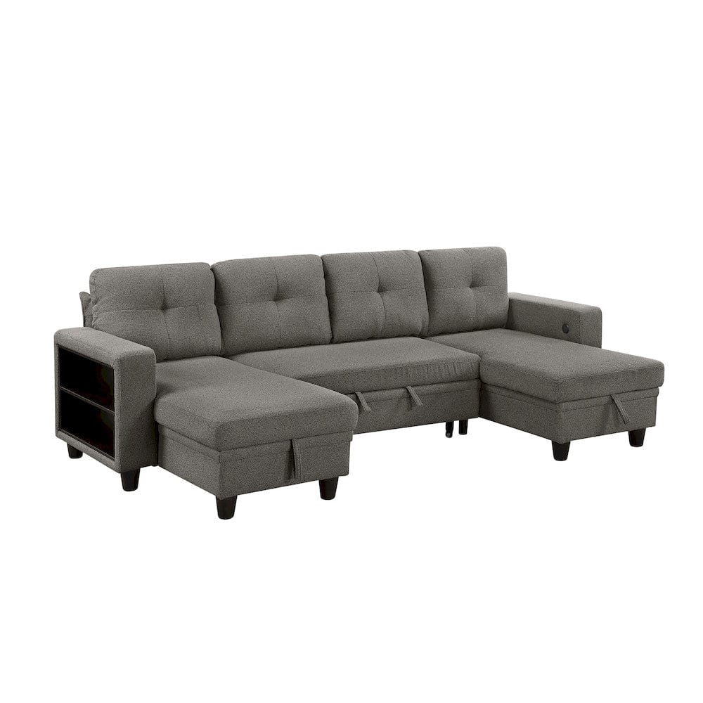 Homelegance  - Robinson Sectional W/ Two Chaises, Pull-out Bed, Shelves and Charging Ports in Dark brown - 9705DBx42AVC  view 1