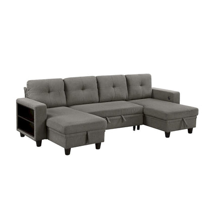 Homelegance  - Robinson Sectional W/ Two Chaises, Pull-out Bed, Shelves and Charging Ports in Dark brown - 9705DBx42AVC  view 1