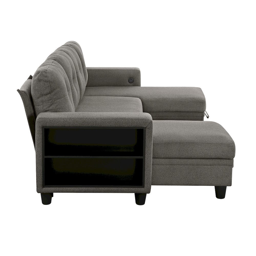 Homelegance  - Robinson Sectional W/ Two Chaises, Pull-out Bed, Shelves and Charging Ports in Dark brown - 9705DBx42AVC  view 3
