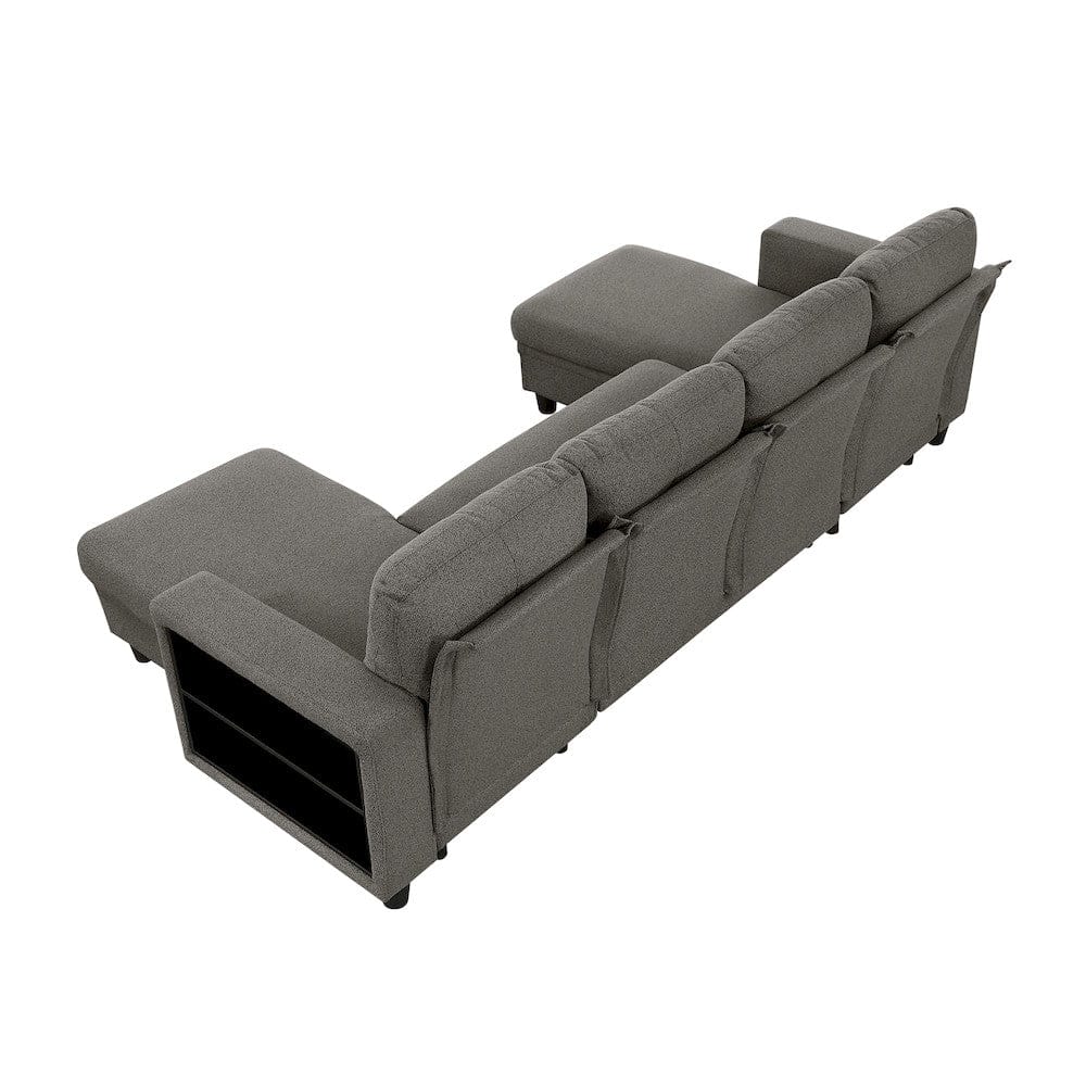 Homelegance  - Robinson Sectional W/ Two Chaises, Pull-out Bed, Shelves and Charging Ports in Dark brown - 9705DBx42AVC  view 4