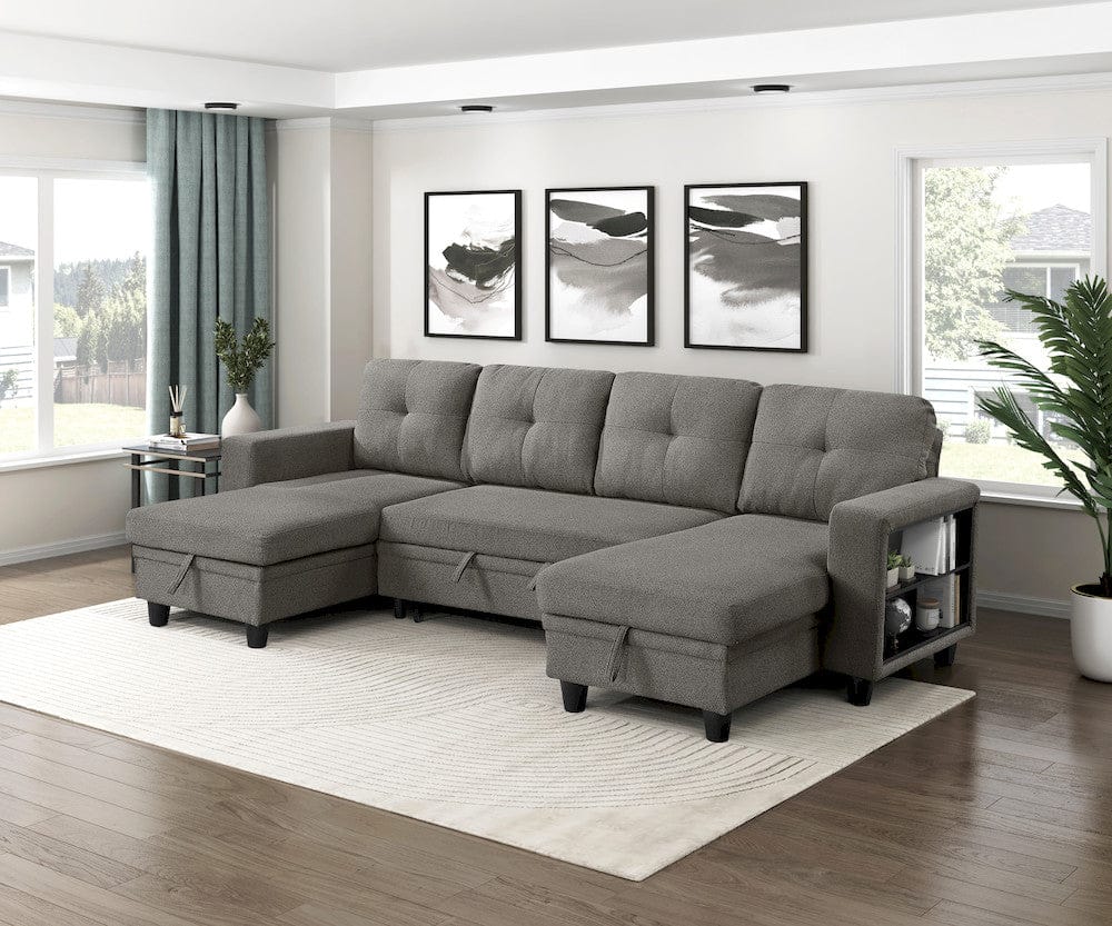 Homelegance  - Robinson Sectional W/ Two Chaises, Pull-out Bed, Shelves and Charging Ports in Dark brown - 9705DBx42AVC  view 5