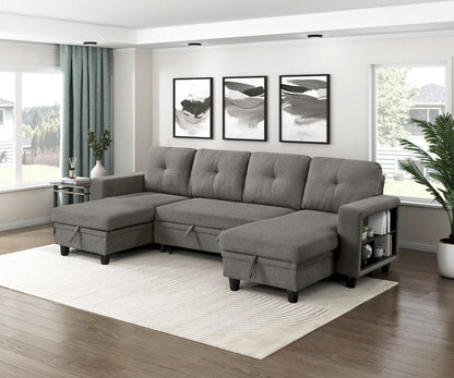 Homelegance  - Robinson Sectional W/ Two Chaises, Pull-out Bed, Shelves and Charging Ports in Dark brown - 9705DBx42AVC  view 5