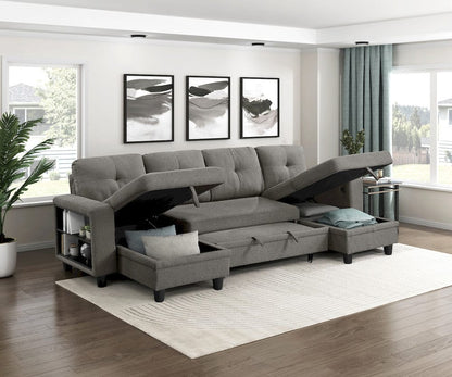 Homelegance  - Robinson Sectional W/ Two Chaises, Pull-out Bed, Shelves and Charging Ports in Dark brown - 9705DBx42AVC  view 6