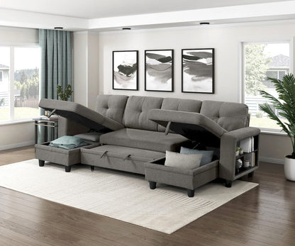 Homelegance  - Robinson Sectional W/ Two Chaises, Pull-out Bed, Shelves and Charging Ports in Dark brown - 9705DBx42AVC  view 7
