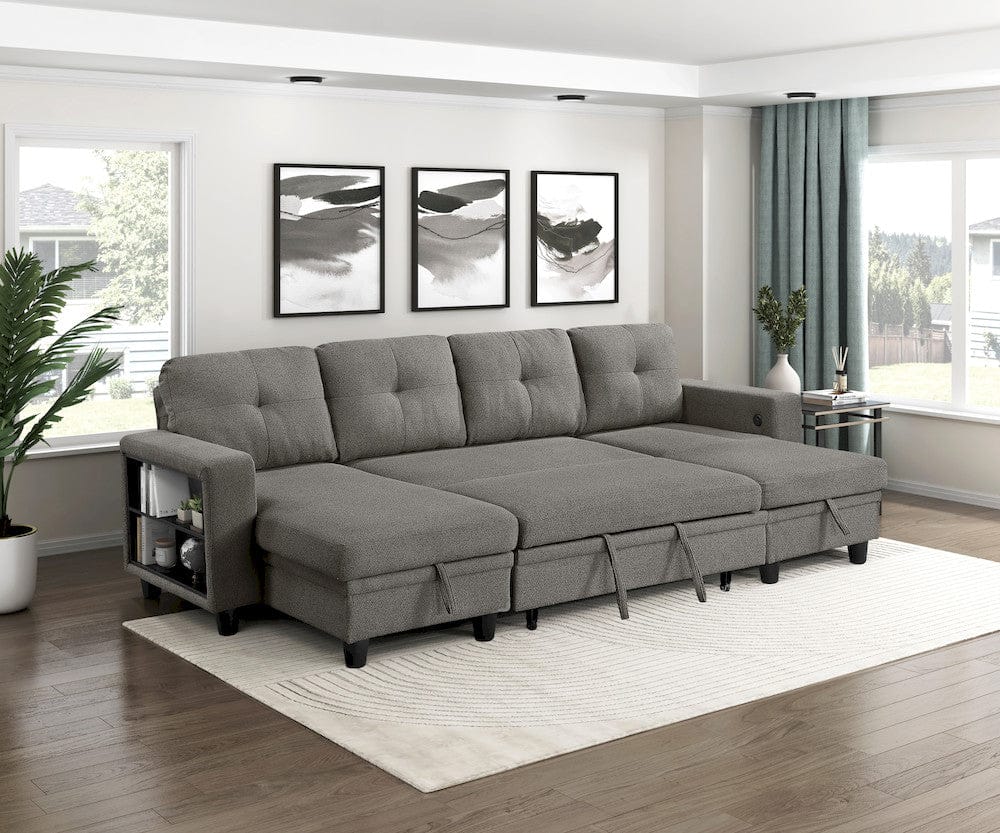 Homelegance  - Robinson Sectional W/ Two Chaises, Pull-out Bed, Shelves and Charging Ports in Dark brown - 9705DBx42AVC  view 8