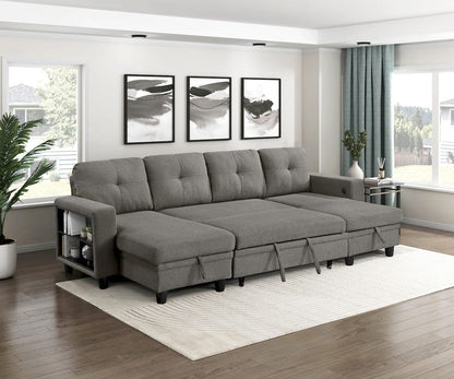 Homelegance  - Robinson Sectional W/ Two Chaises, Pull-out Bed, Shelves and Charging Ports in Dark brown - 9705DBx42AVC  view 8