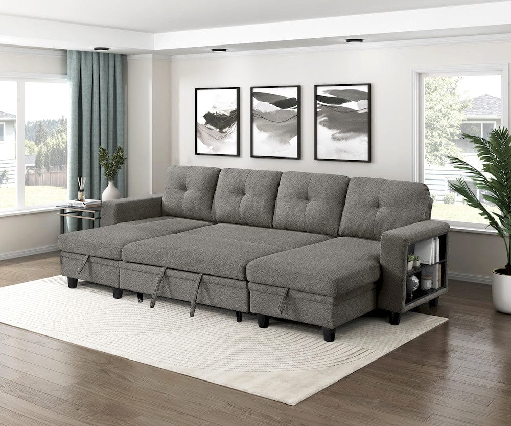 Homelegance  - Robinson Sectional W/ Two Chaises, Pull-out Bed, Shelves and Charging Ports in Dark brown - 9705DBx42AVC  view 9