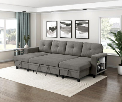 Homelegance  - Robinson Sectional W/ Two Chaises, Pull-out Bed, Shelves and Charging Ports in Dark brown - 9705DBx42AVC  view 9