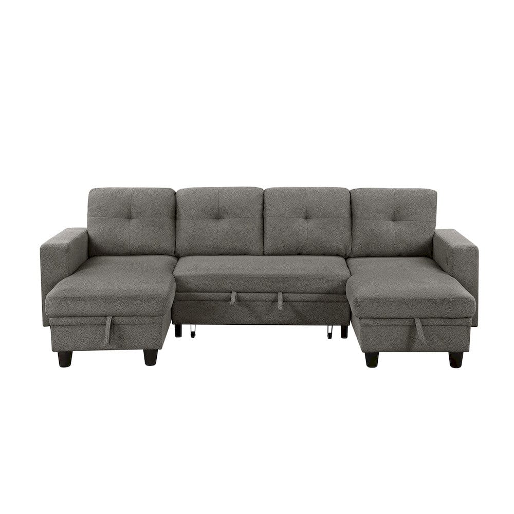 Homelegance  - Robinson Sectional W/ Two Chaises, Pull-out Bed, Shelves and Charging Ports in Dark brown - 9705DBx42AVC  view 10