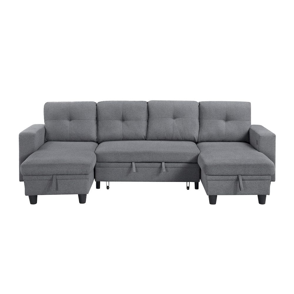 Homelegance  - Robinson Sectional W/ Two Chaises, Pull-out Bed, Shelves and Charging Ports in Gray - 9705GYx42AVC  view 1