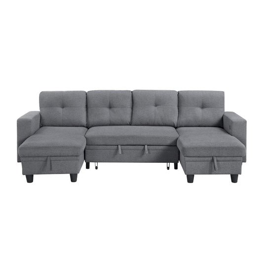 Homelegance  - Robinson Sectional W/ Two Chaises, Pull-out Bed, Shelves and Charging Ports in Gray - 9705GYx42AVC  view 1