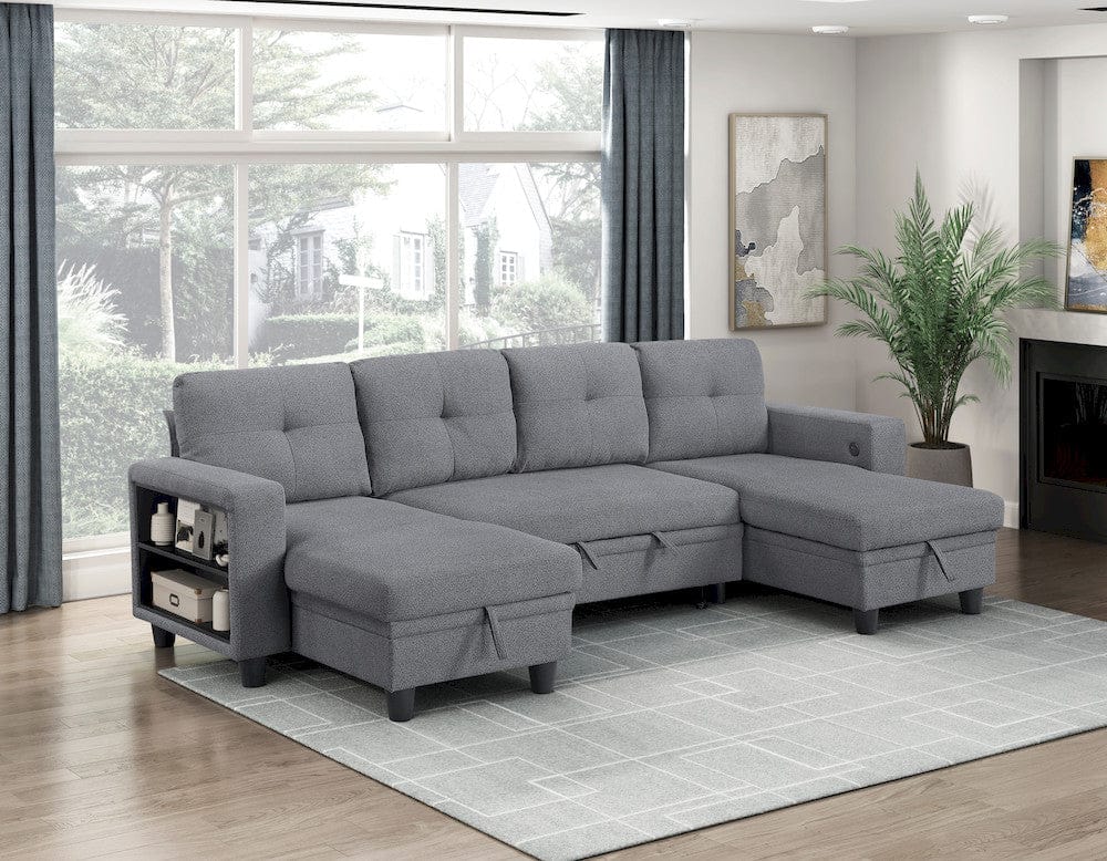 Homelegance  - Robinson Sectional W/ Two Chaises, Pull-out Bed, Shelves and Charging Ports in Gray - 9705GYx42AVC  view 5