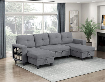 Homelegance  - Robinson Sectional W/ Two Chaises, Pull-out Bed, Shelves and Charging Ports in Gray - 9705GYx42AVC  view 5