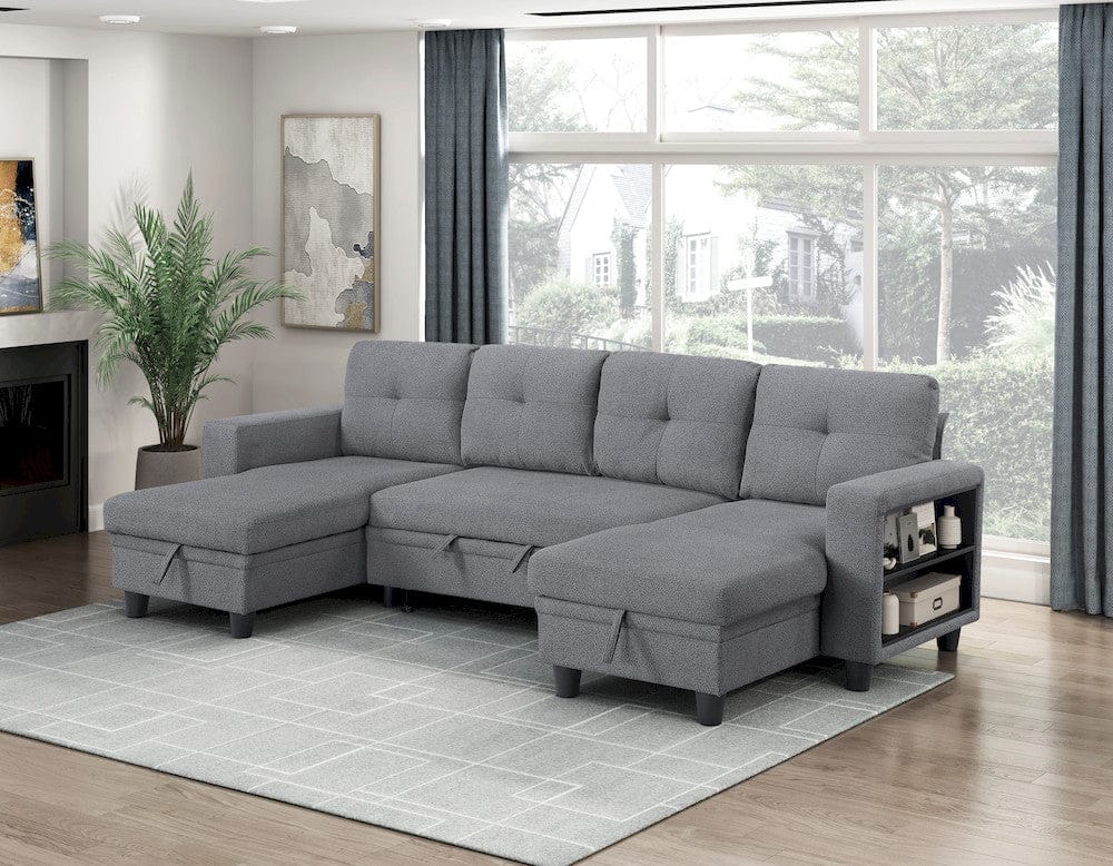 Homelegance  - Robinson Sectional W/ Two Chaises, Pull-out Bed, Shelves and Charging Ports in Gray - 9705GYx42AVC  view 6