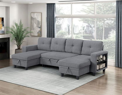 Homelegance  - Robinson Sectional W/ Two Chaises, Pull-out Bed, Shelves and Charging Ports in Gray - 9705GYx42AVC  view 6