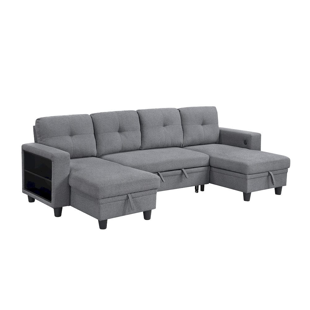Homelegance  - Robinson Sectional W/ Two Chaises, Pull-out Bed, Shelves and Charging Ports in Gray - 9705GYx42AVC  view 8