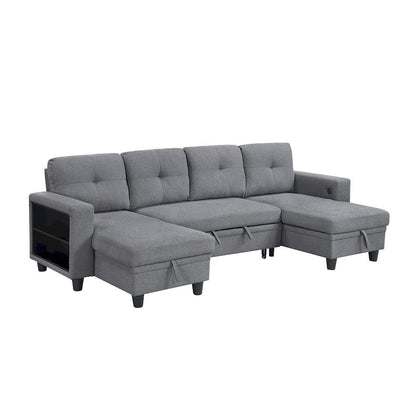 Homelegance  - Robinson Sectional W/ Two Chaises, Pull-out Bed, Shelves and Charging Ports in Gray - 9705GYx42AVC  view 8