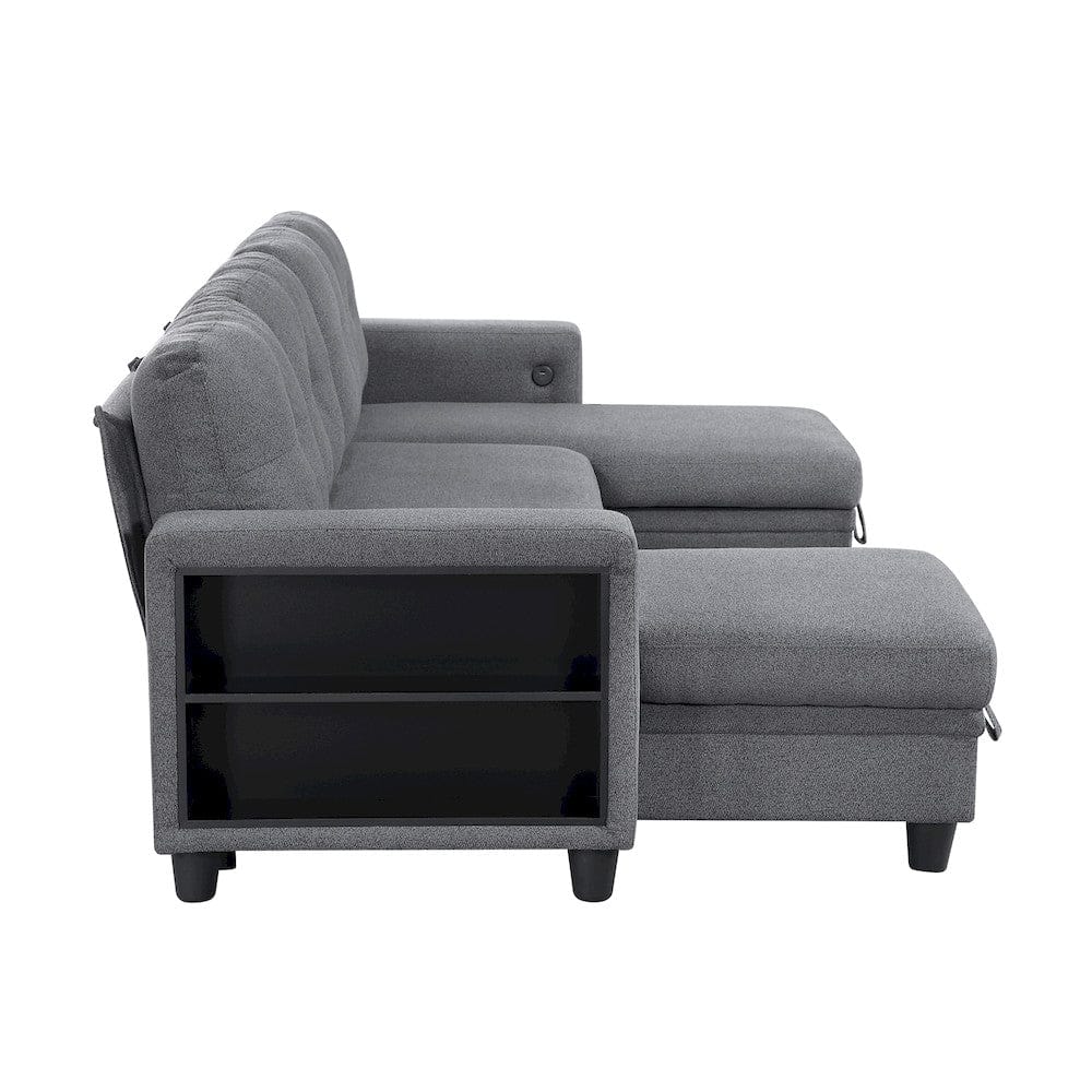 Homelegance  - Robinson Sectional W/ Two Chaises, Pull-out Bed, Shelves and Charging Ports in Gray - 9705GYx42AVC  view 9