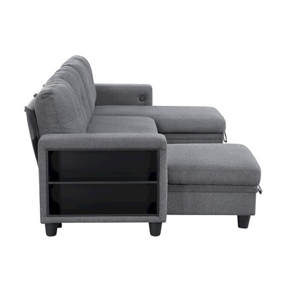 Homelegance  - Robinson Sectional W/ Two Chaises, Pull-out Bed, Shelves and Charging Ports in Gray - 9705GYx42AVC  view 9