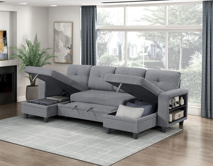 Homelegance  - Robinson Sectional W/ Two Chaises, Pull-out Bed, Shelves and Charging Ports in Gray - 9705GYx42AVC  view 11