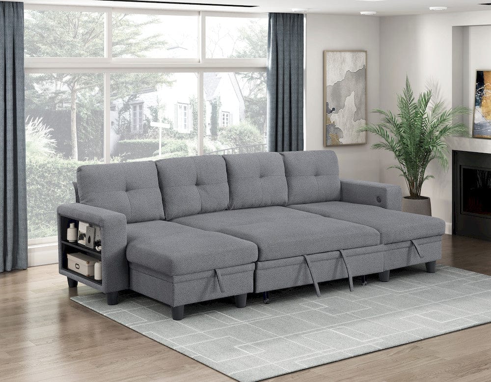 Homelegance  - Robinson Sectional W/ Two Chaises, Pull-out Bed, Shelves and Charging Ports in Gray - 9705GYx42AVC  view 12