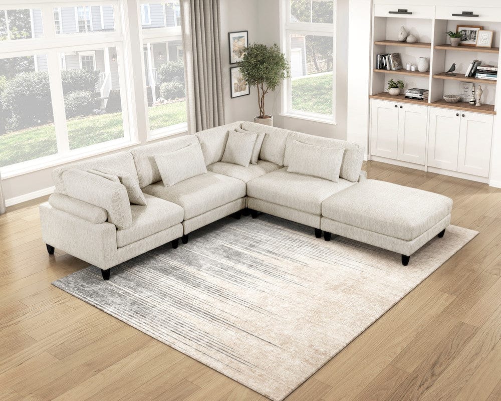 Homelegance  - Robstown 5-Piece Modular Sectional W/ Ottoman in Beige - 9688NBEx52CR2ACOT  view 5