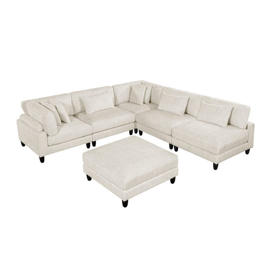 Homelegance  - Robstown 6-Piece Modular Sectional W/ Ottoman in Beige - 9688NBEx62CR3ACOT  view 1