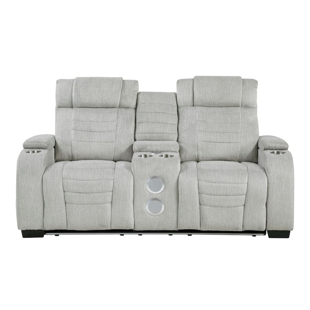 Homelegance  - Ronan Double Reclining Love Seat W/ Center Console, Wireless Speakers, Storage Arms, Cup holders and LED in Light gray - 8455GRY-2  view 1