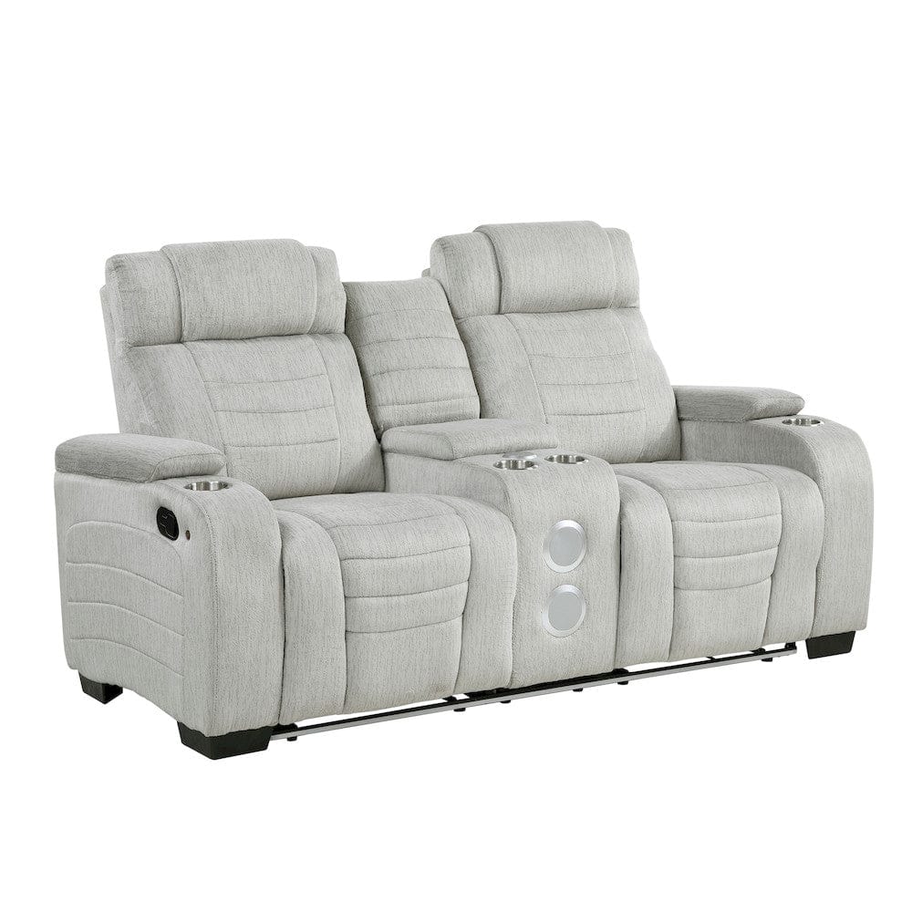 Homelegance  - Ronan Double Reclining Love Seat W/ Center Console, Wireless Speakers, Storage Arms, Cup holders and LED in Light gray - 8455GRY-2  view 2