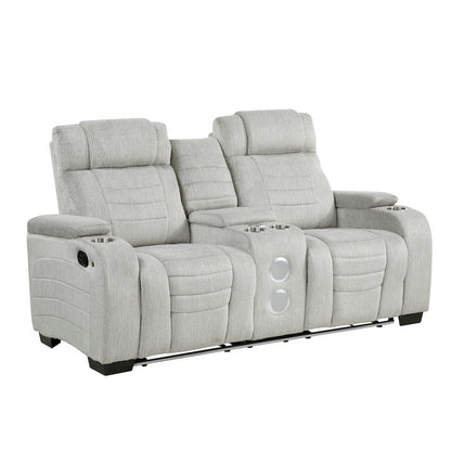 Homelegance  - Ronan Double Reclining Love Seat W/ Center Console, Wireless Speakers, Storage Arms, Cup holders and LED in Light gray - 8455GRY-2  view 2