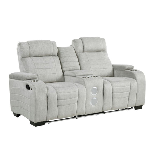 Homelegance  - Ronan Double Reclining Love Seat W/ Center Console, Wireless Speakers, Storage Arms, Cup holders and LED in Light gray - 8455GRY-2  view 2