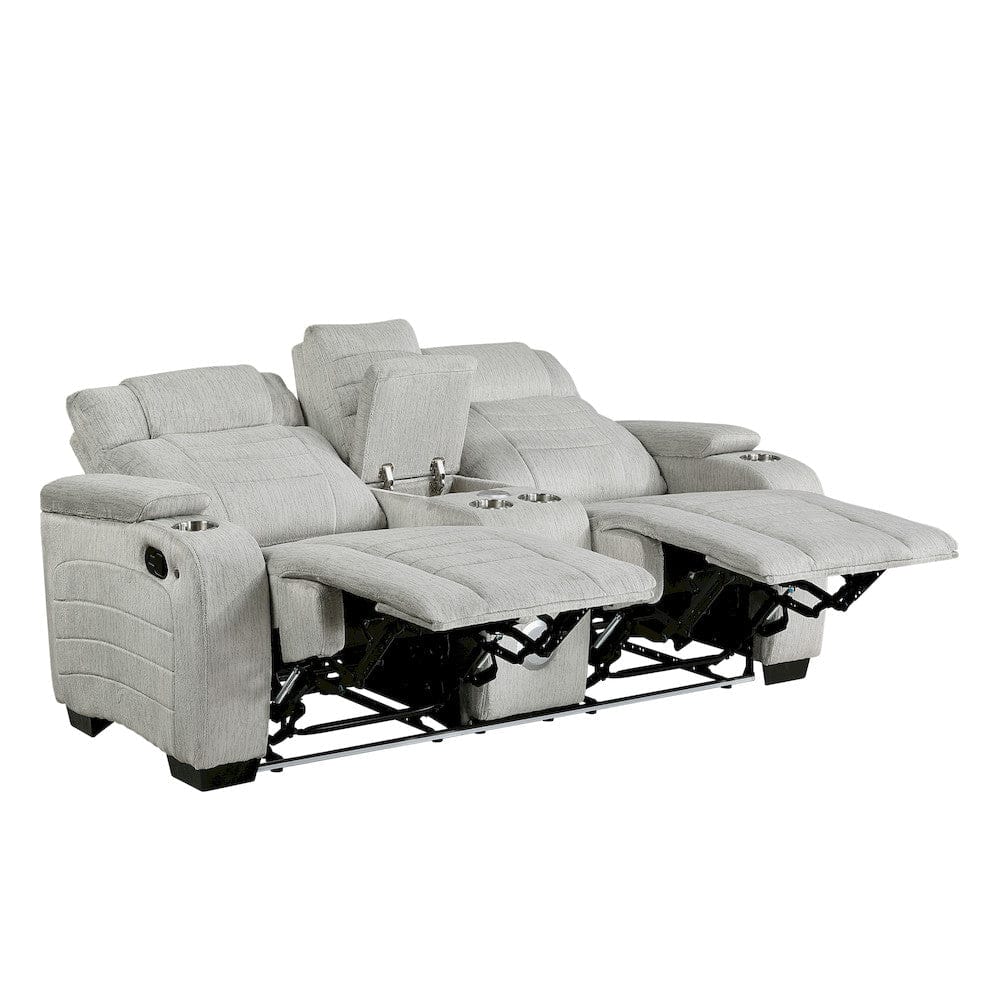 Homelegance  - Ronan Double Reclining Love Seat W/ Center Console, Wireless Speakers, Storage Arms, Cup holders and LED in Light gray - 8455GRY-2  view 5