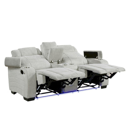 Homelegance  - Ronan Double Reclining Love Seat W/ Center Console, Wireless Speakers, Storage Arms, Cup holders and LED in Light gray - 8455GRY-2  view 6